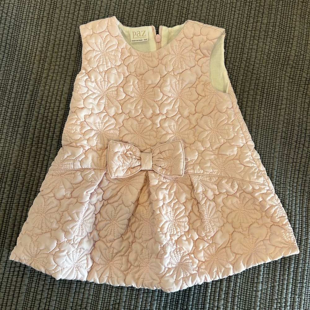 Paz Rodriguez Pink Floral Embroidered Dress with Bow